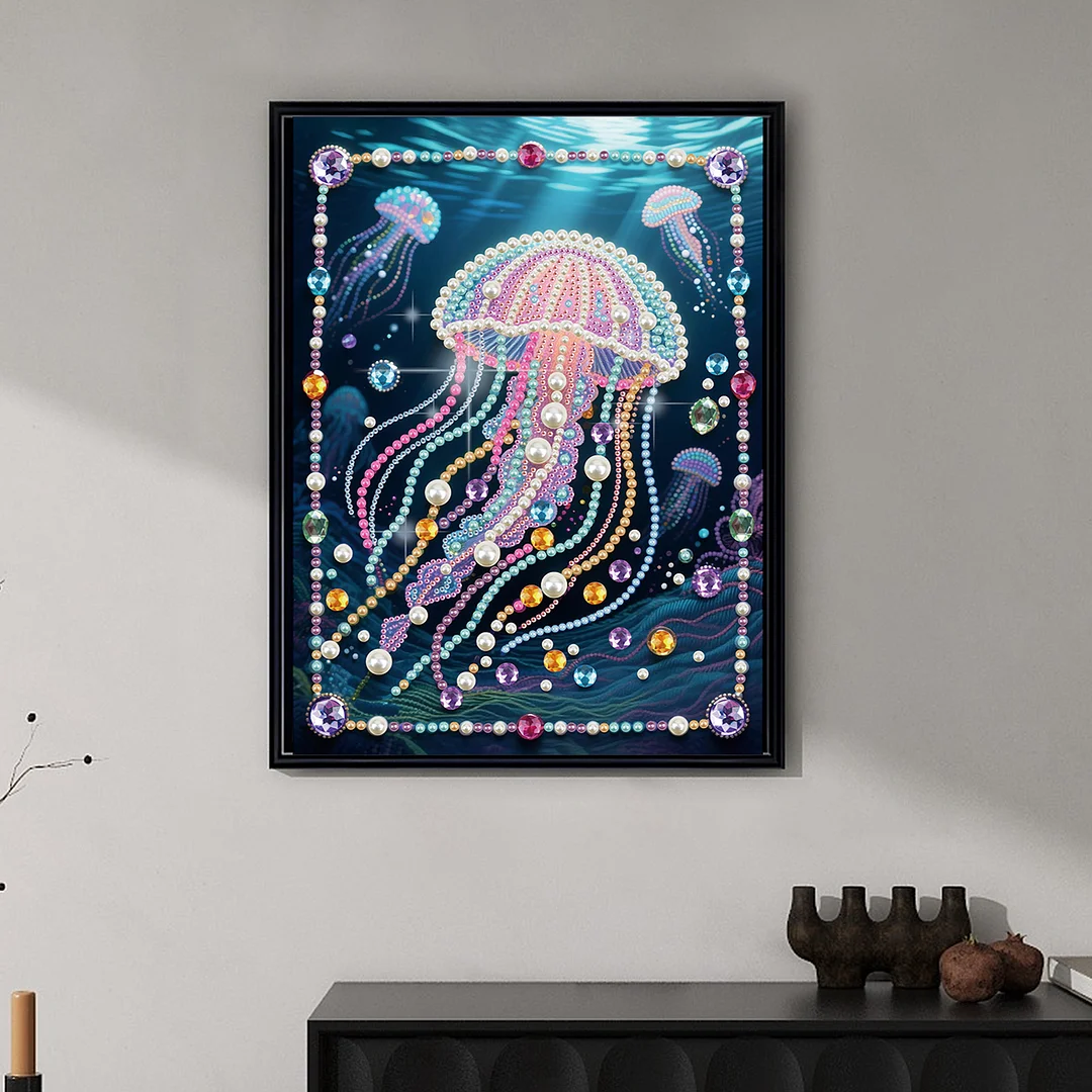 Pink Jellyfish DIY Partial Diamond Pearl Painting Art Kits 30x40cm Special Shape Pearl Gem Paintings Picture Arts Craft for Adults Beginners Home Wall Decor