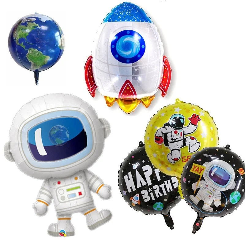 Outer Space Party Astronaut Rocket Ship Foil Balloons Galaxy/Solar System Theme Party Boy Kids Birthday Party Decoration Favors