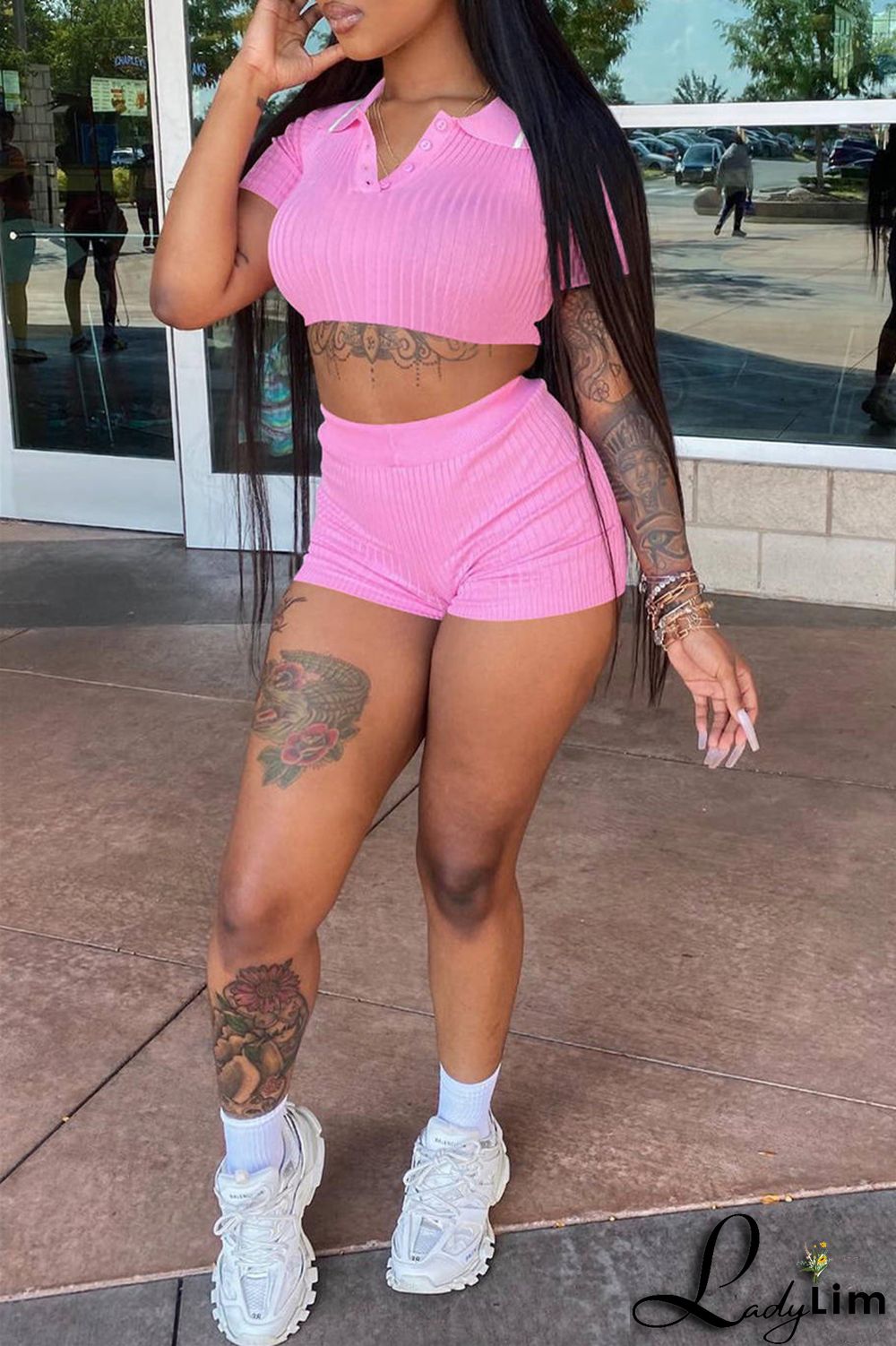 Black Fashion Casual Solid Basic Turndown Collar Short Sleeve Two Pieces