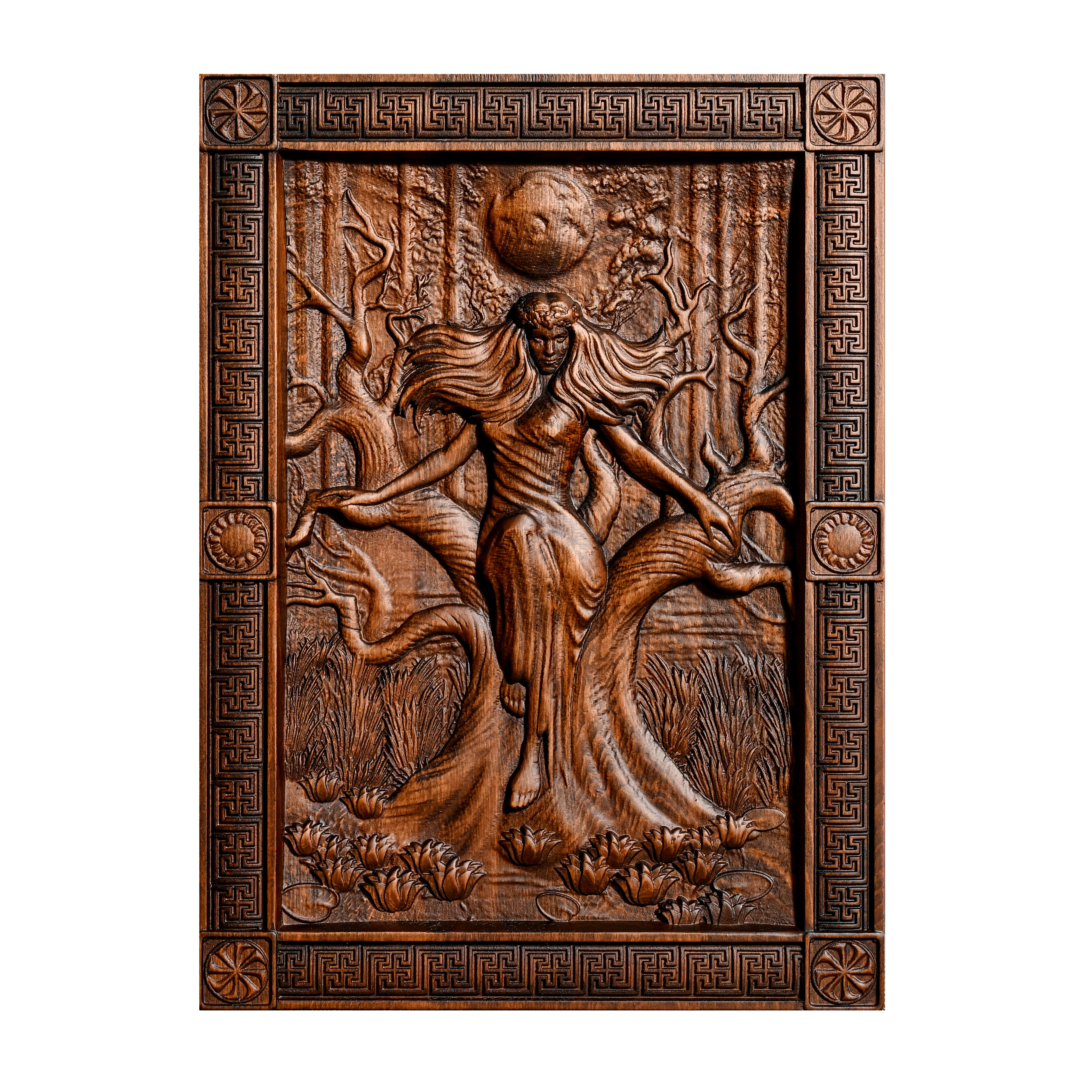 Mara Goddess Wooden Wall Art Retro Finish  Nature and Mythology 
