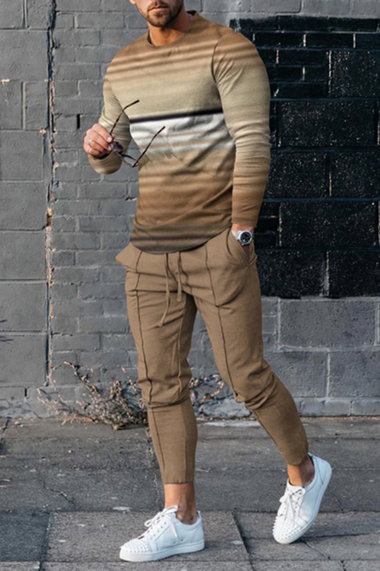 Tiboyz Fashion Men'S Casual Long Sleeve T-Shirt And Pants Two Piece Set