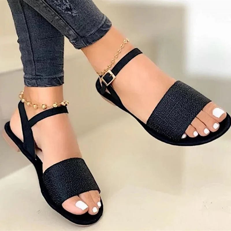 Women plus size clothing Women Solid Color Simple Casual Strappy Sandals Shoes-Nordswear