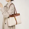 Beige & Brown Leather Large Capacity Women's Shoulder Bag
