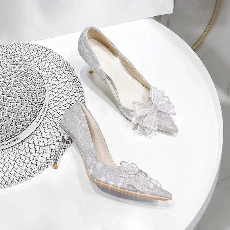 Breakj Breakj High-Heeled Women Fashion Comfortable Shallow Bow Fine Heel Single Shoes Women 2025 Spring And Summer New