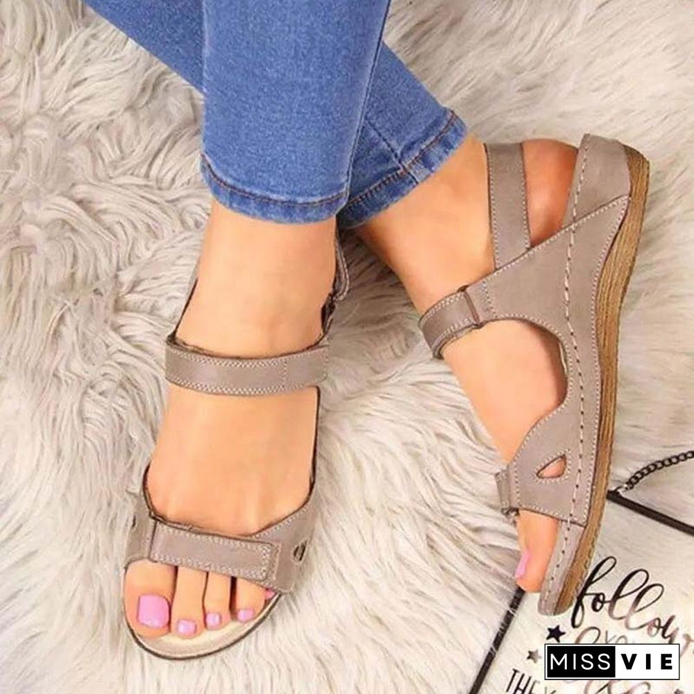 Summer Woman Sandals New College Style Ladies Sandals Low Heel Wedge Casual Women Shoes Fashion Leather New Shoes For Femme