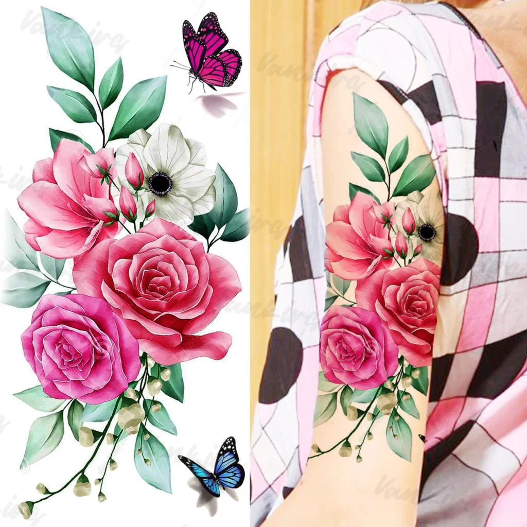 Sdrawing Flower Temporary Tattoos For Women Girls Realistic Lavender Butterfly Flower Fake Tattoo Sticker Forearm Body Tatoos 3D