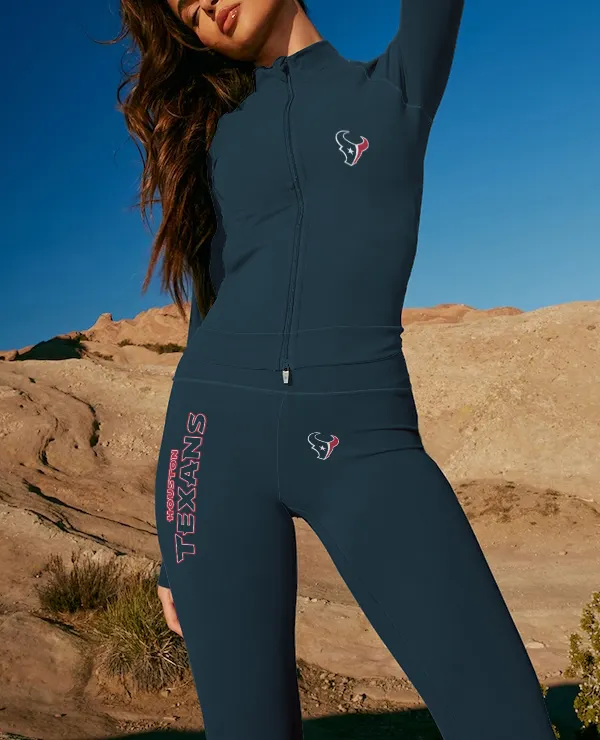 Houston Texans  2 Piece Workout  Sets :Sculpt High Waist Gym Leggings & long Sleeve Sports Top