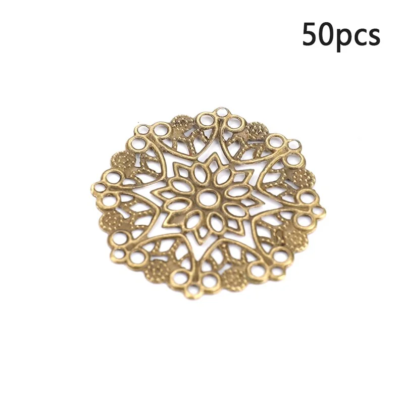 50 Pcs Hollow Out Filigree Flower Wraps Connectors Iron Alloy Bronze Charm Findings For DIY Jewelry Making Components 3.6CM