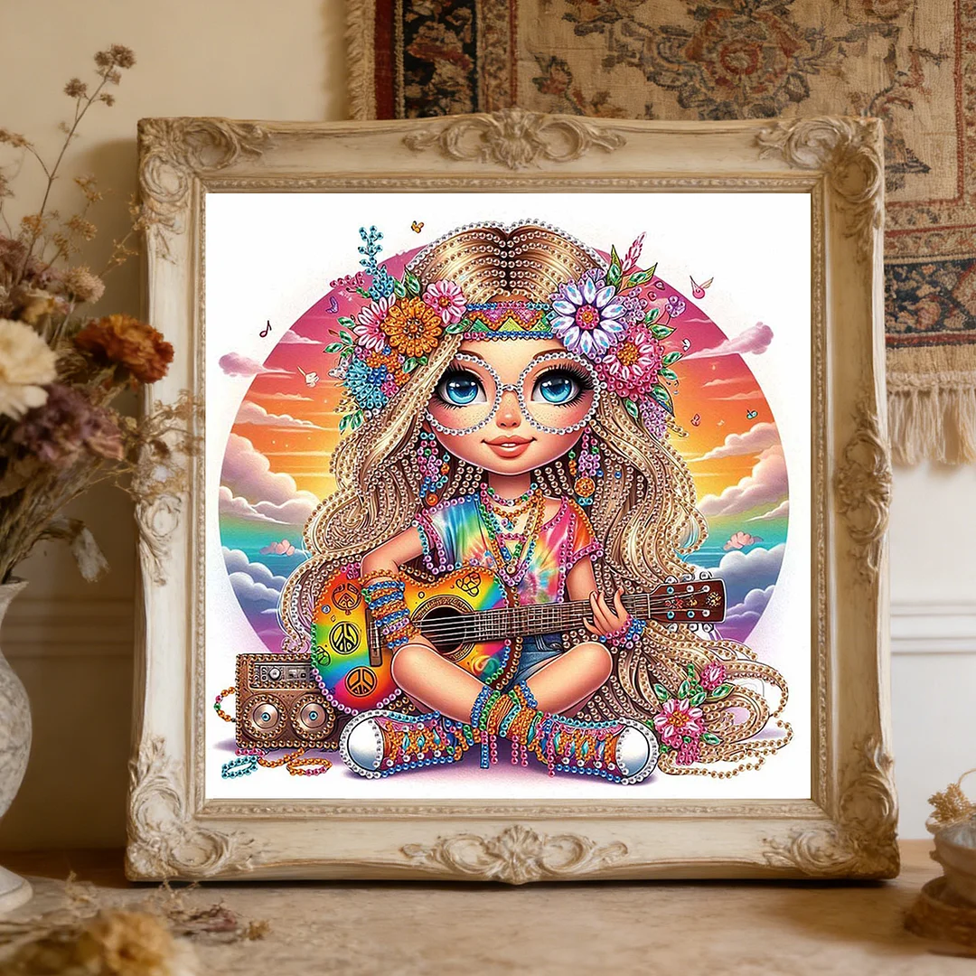 Diamond Painting - Partial Special Shaped Drill - Hippie Girl(Canvas|30x30cm)