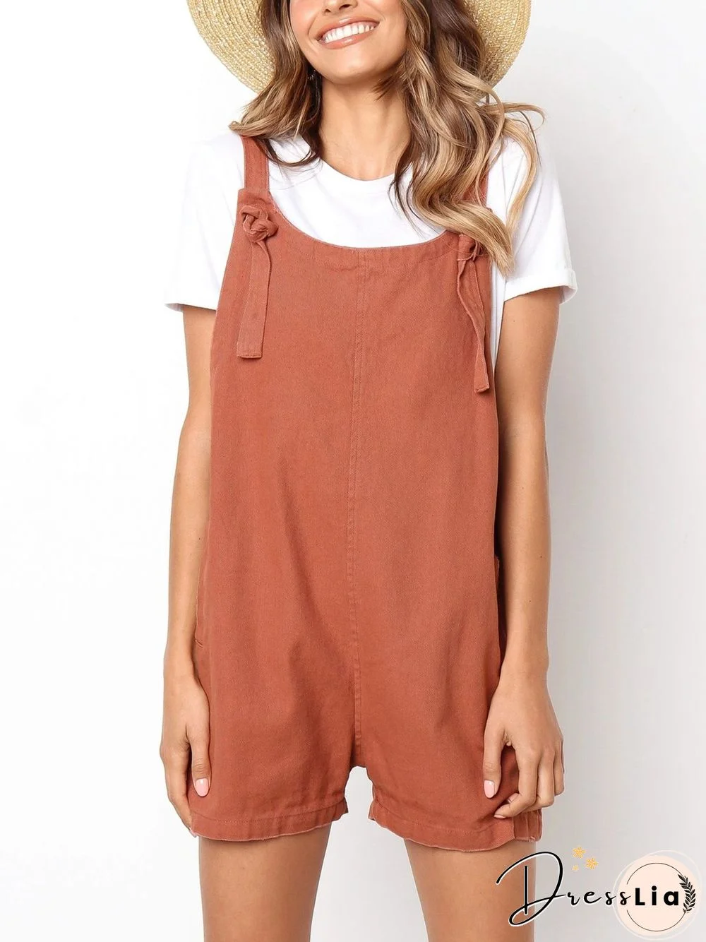 Solid Pockets Casual Jumpsuit & Romper