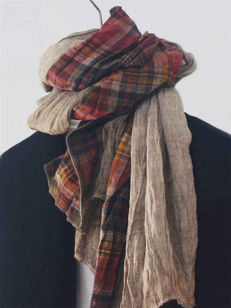 Vintage Plaid Patchwork Linen Cotton Shawl