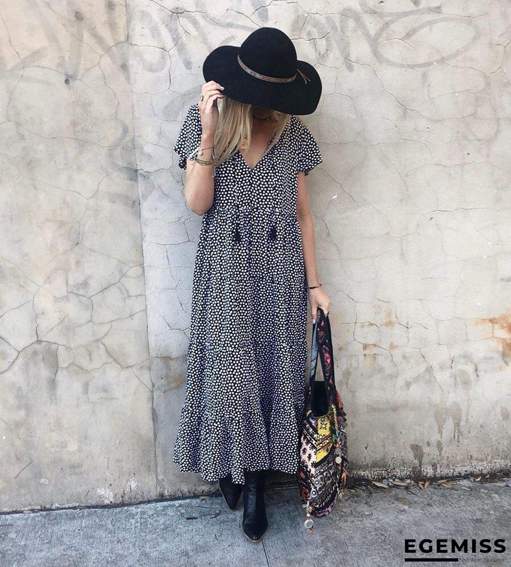 Boho Flutter Sleeves Polka Dot Midi Dress | EGEMISS