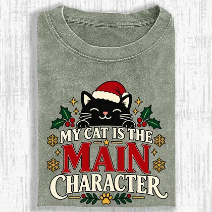 My Cat Is The Main Character Christmas Washed Oversized T-shirt