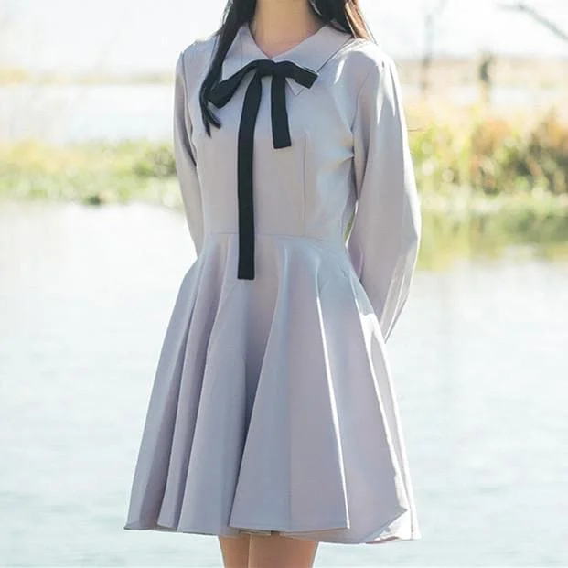 Black/Grey Preppy Style Polo Collar Bow Dress SP179056