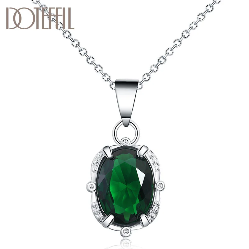 DOTEFFIL 925 Sterling Silver 16-30 Inch Chain Green Zircon AAAA Pendant Necklace For Woman Jewelry