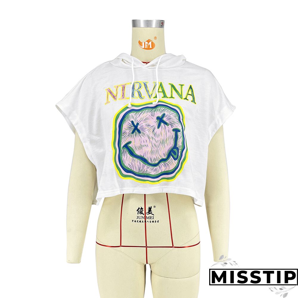 Summer Smiling face Printed Short Sleeve Hoodie T-shirt