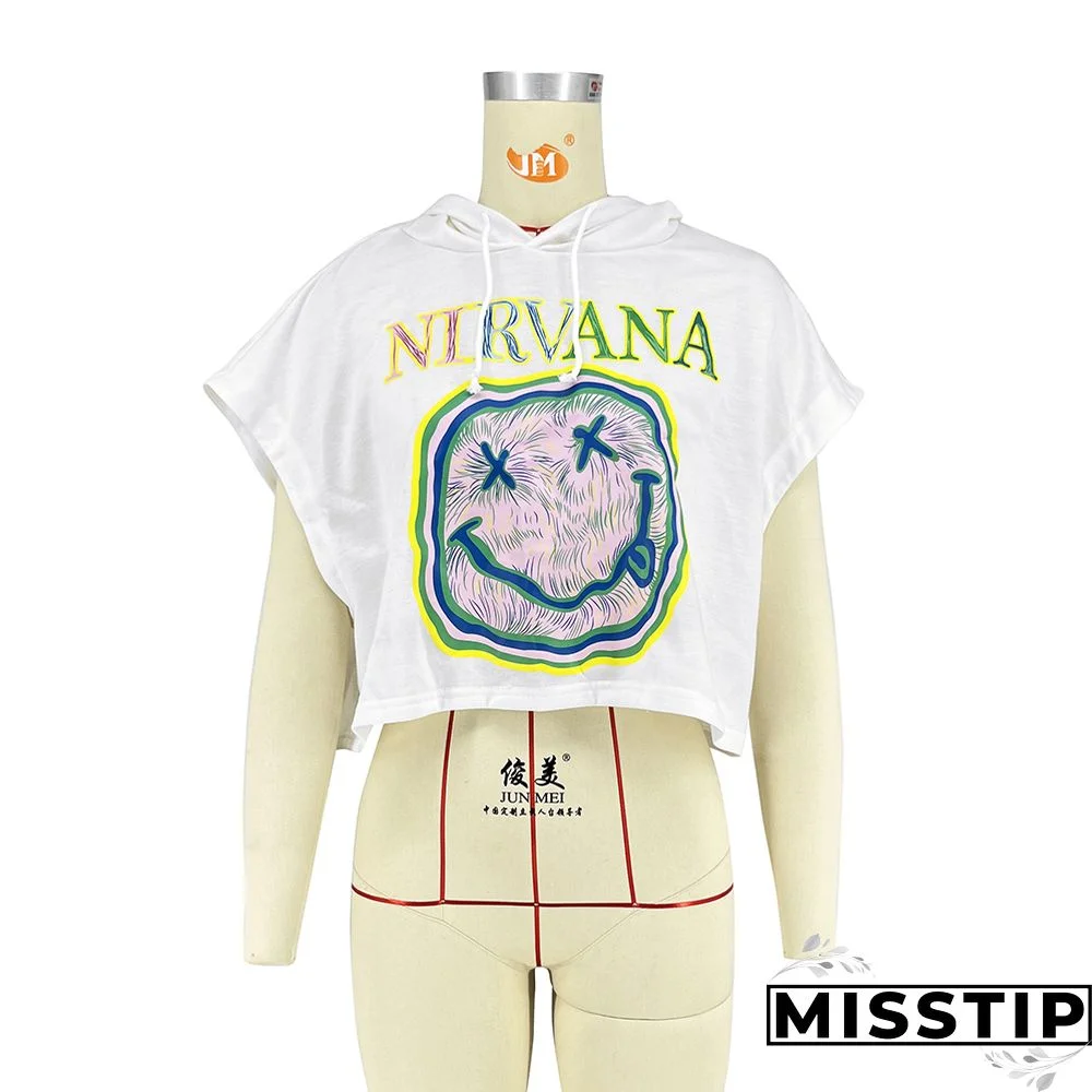 Summer Smiling face Printed Short Sleeve Hoodie T-shirt