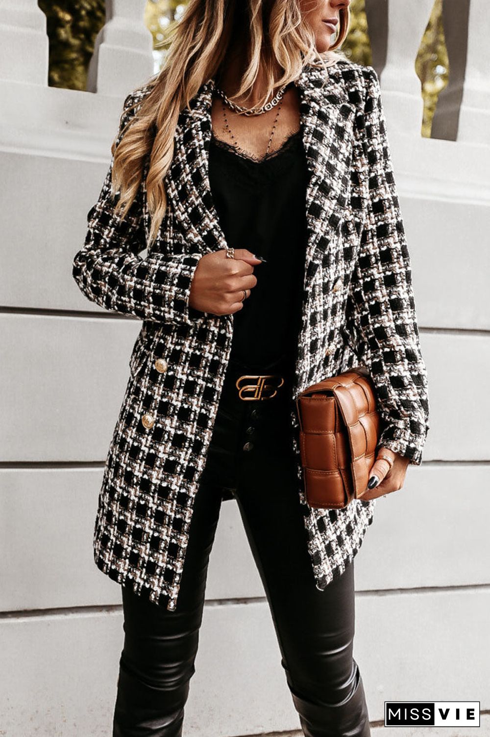 Fashion Street Plaid Turn-back Collar Outerwear(5 Colors)