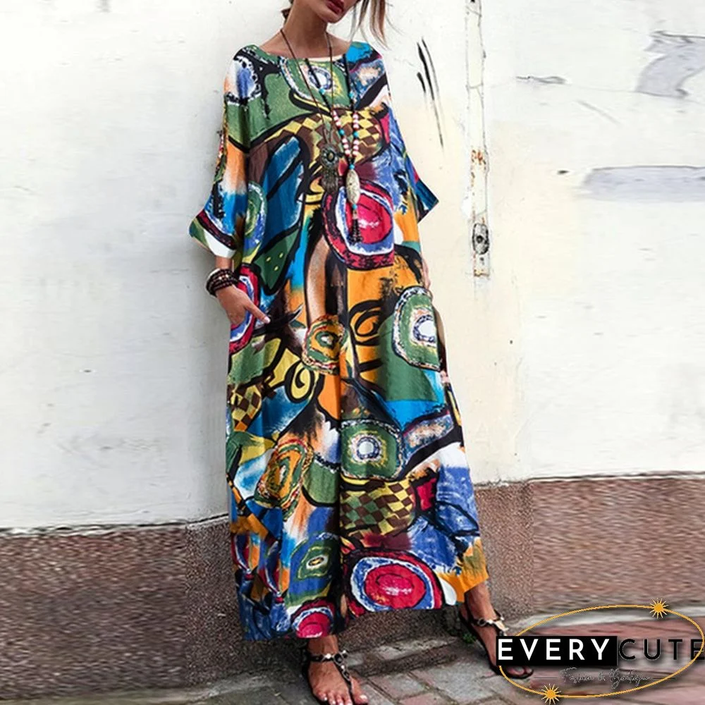 Women Batwing Sleeve Loose Beach Dress Kaftan Oversized Maxi Dresses