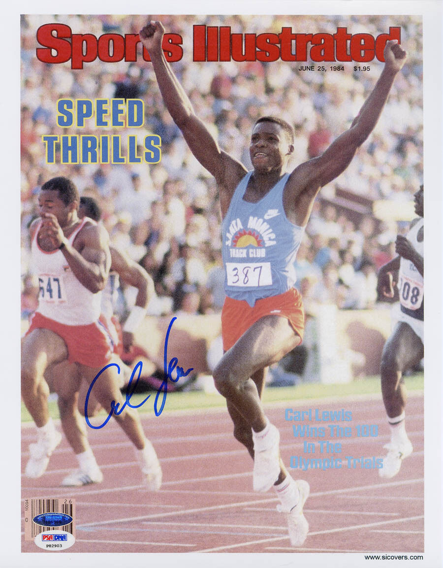 Carl Lewis SIGNED Sports Illustrated Print Olympic Gold PSA/DNA AUTOGRAPHED