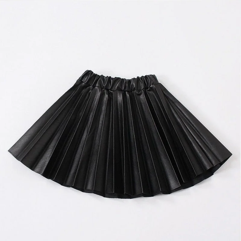 Fashion Baby Girl PU Leather Pleated Skirt Infant Toddler Child Spring Autumn Winter Faux Leather Skirt Baby Short Clothes 2-10Y