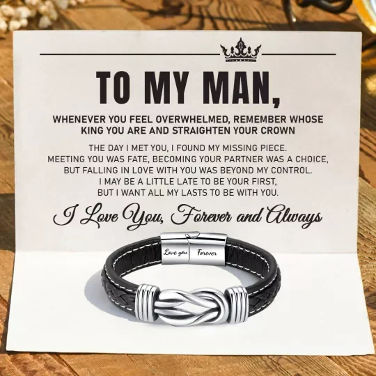 To My Man Love You Forever Leather Knot Linked Bracelet