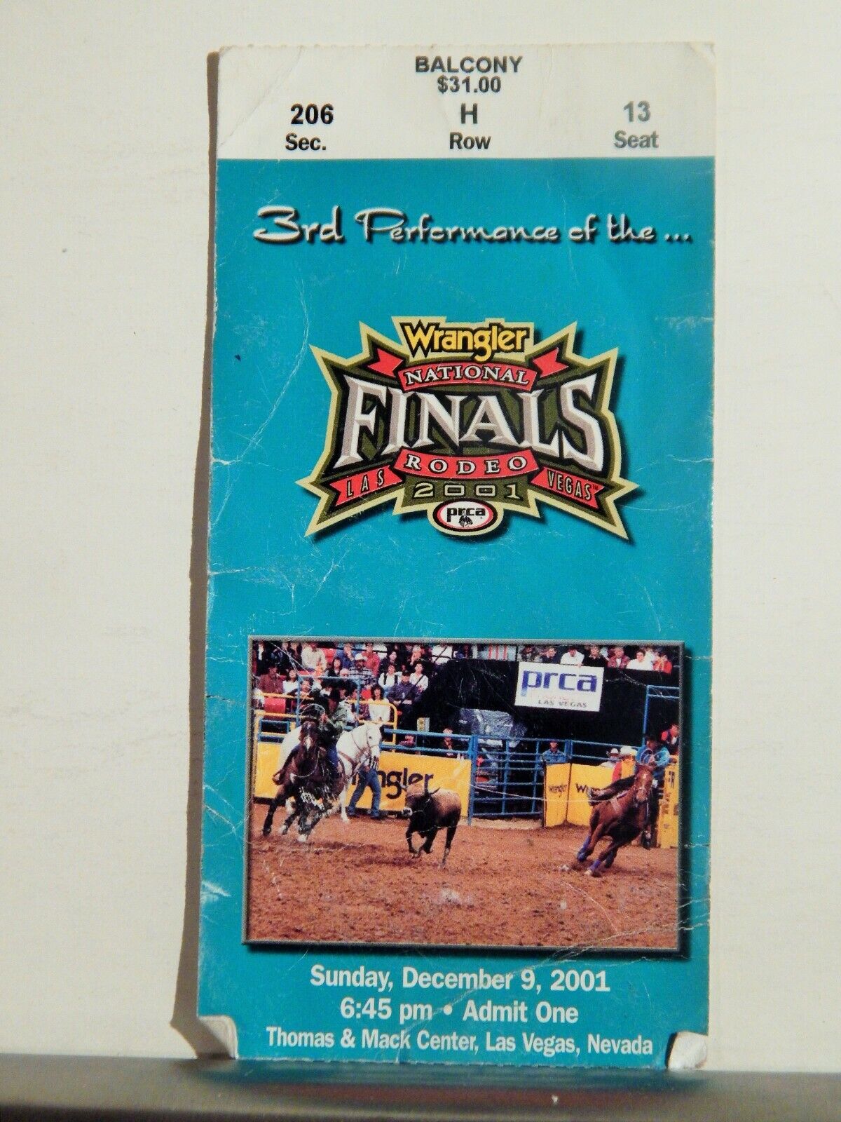 2001 NATIONAL FINALS RODEO LG ORIGINAL USED TICKET TEAM ROPING COLOR Photo Poster painting