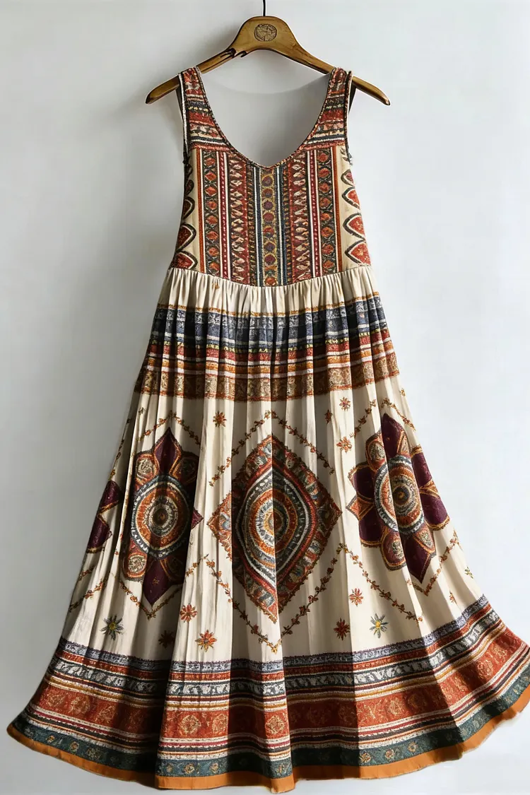 Women's Vintage Bohemian Print Sleeveless Cotton Dress