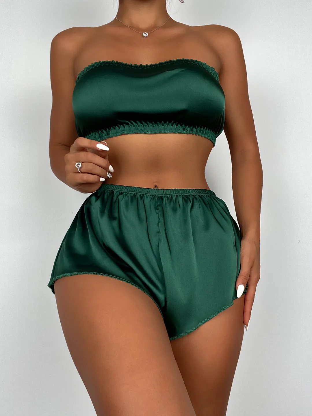 Billionm Ellolace Set Woman 2 Pieces Imitation Silk Pajama Off Boob Tube Top Shorts Outfits Lingerie Sets Home Suit Nightie Sleepwear