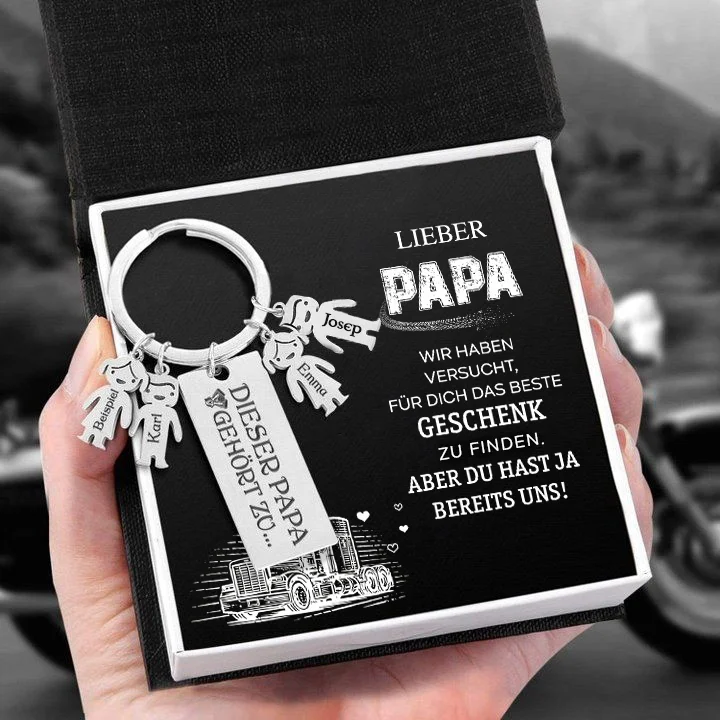 Personalisierter 4 Kinder Namen Schlüsselanhänger-Lieber Papa-Geschenk mit Nachrichtenkarte