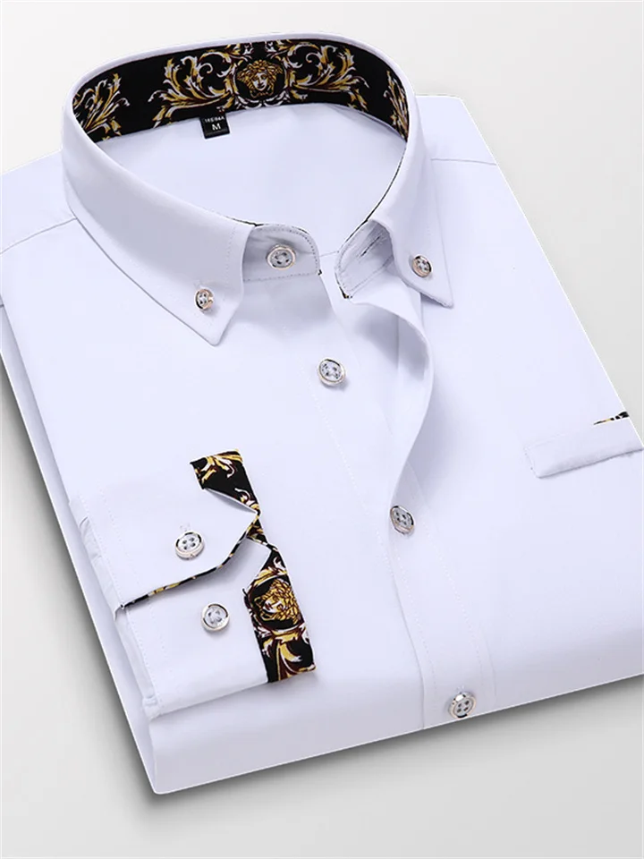 Men's Dress Shirt Button Down Shirt Collared Shirt Wine Black White Long Sleeve Floral Turndown Spring & Fall Wedding Work Clothing Apparel Button-Down