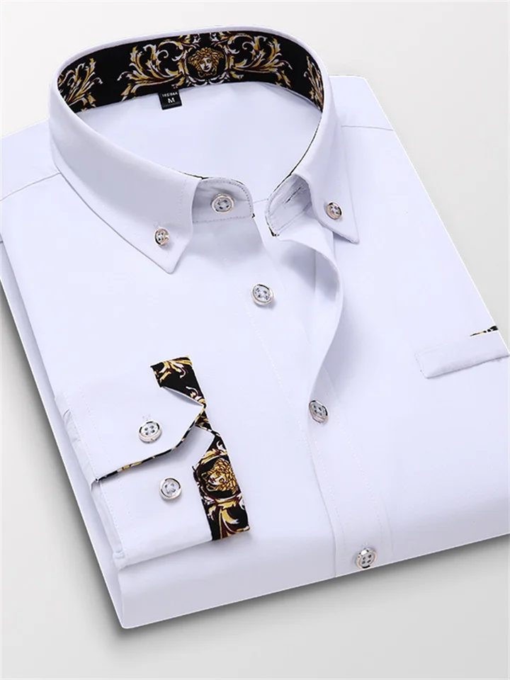 Men's Dress Shirt Button Down Shirt Collared Shirt Wine Black White Long Sleeve Floral Turndown Spring & Fall Wedding Work Clothing Apparel Button-Down-Cosfine