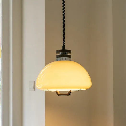 Traditional Vintage Hemisphere Iron Solid Wood Glass 1-Light Pendant Light For Bedroom