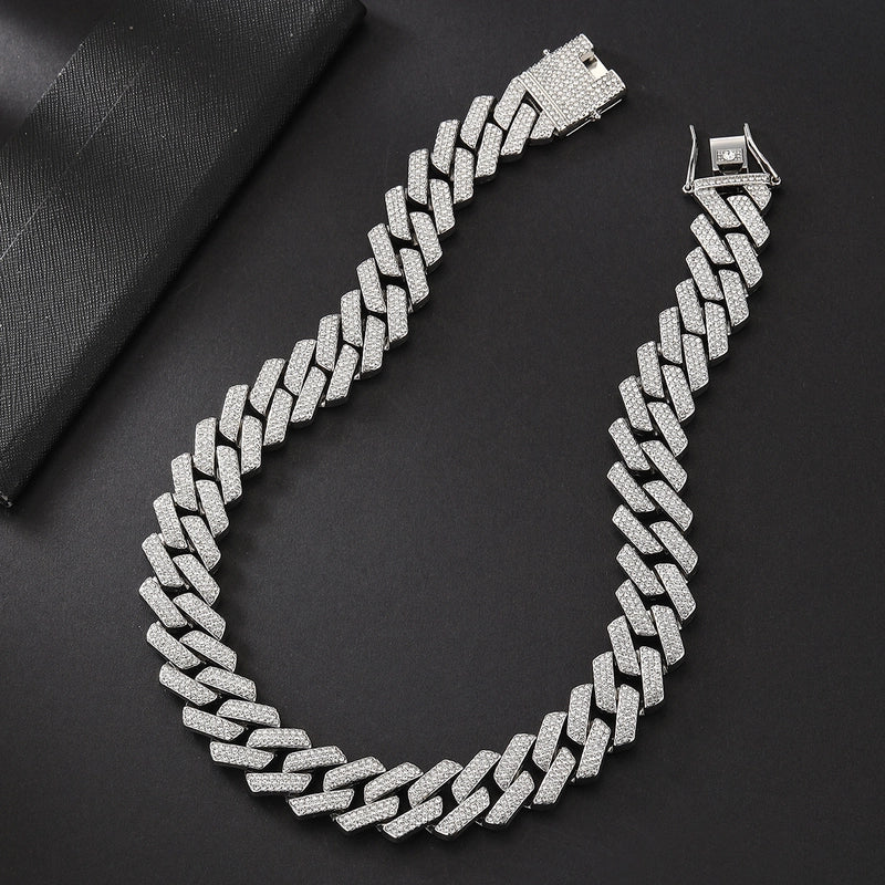 Thermal Mining Cuban Necklace High Quality Affordable Luxury Fashion Alloy Three-Row Drill 20mm Cuban Link Chain Direct Sales
