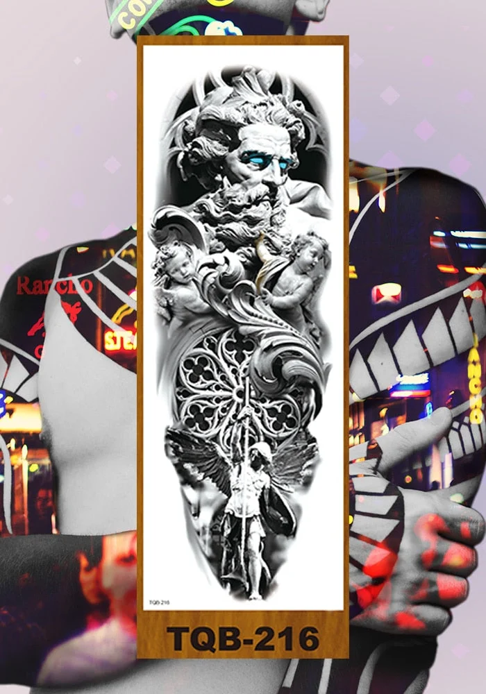 Full Flower Arm Temporary Tattoos Stickers Man Woman Girls Leg Fake Tatoo Lotus Buddhism Pray Cross Wing Drop Shipping DIY