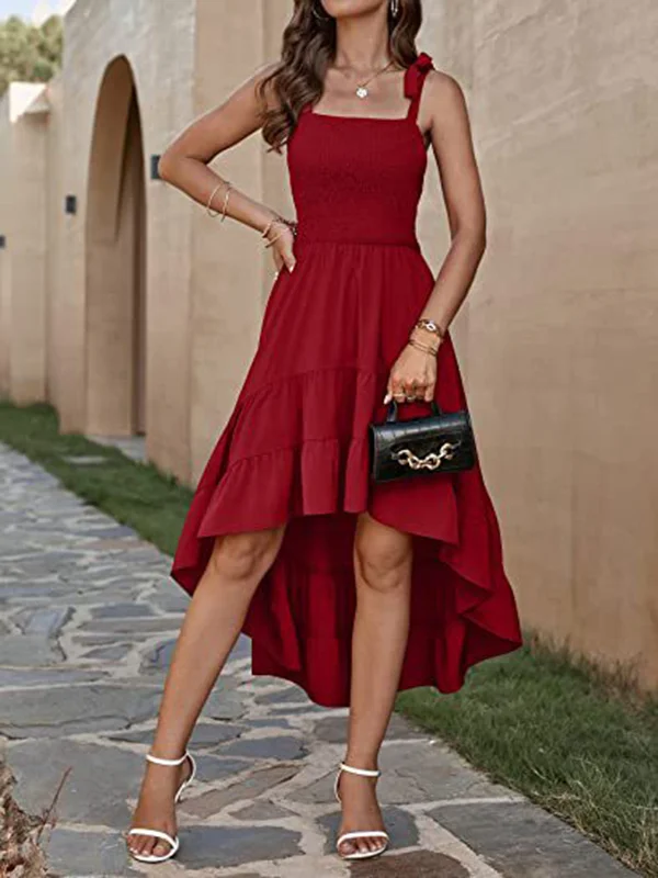 High-Low Loose Solid Color Sleeveless Midi Dresses