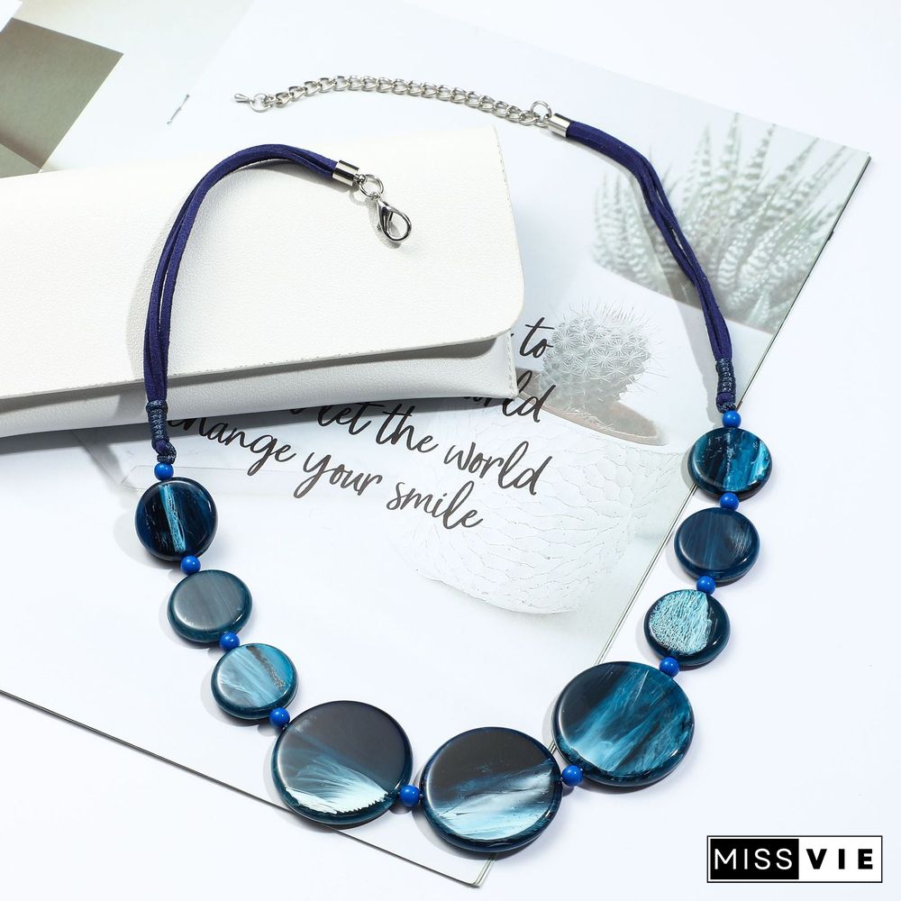 Women's Fashion Blue Acrylic Bead Necklace