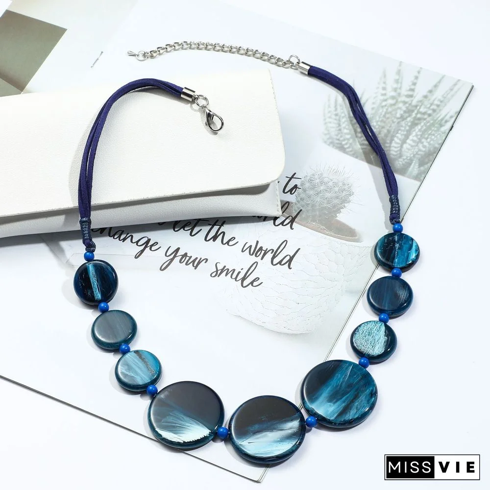Women's Fashion Blue Acrylic Bead Necklace