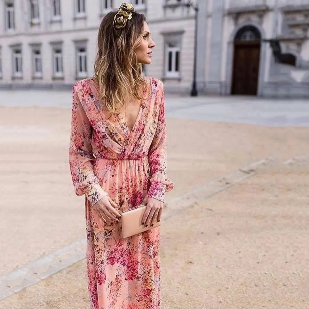 Uveng Uveng Summer New Women's Dress Thin Dress Sexy Tie Collar Print Waist Swing Dress