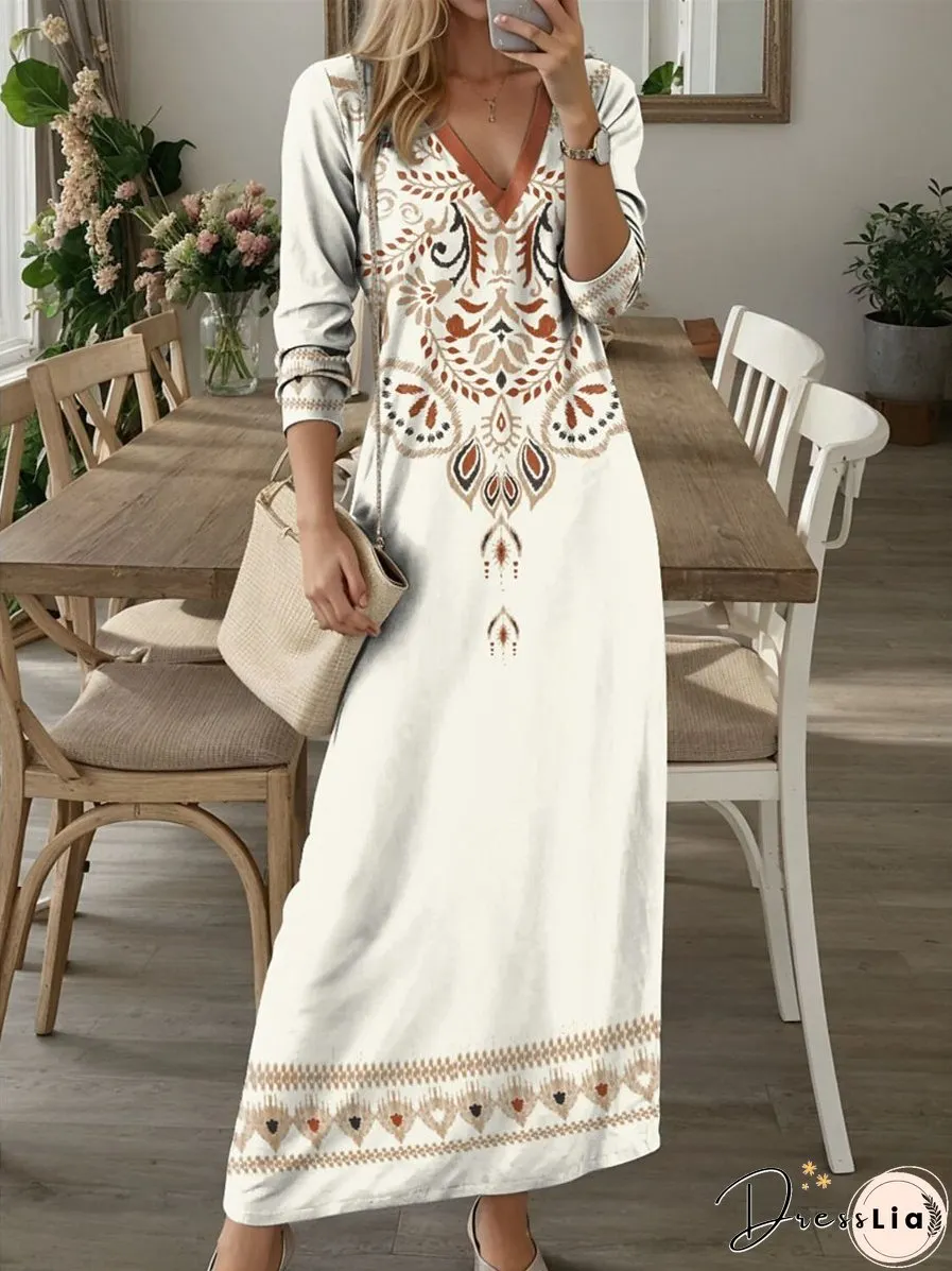 V-neck Long Sleeve Maxi Dress