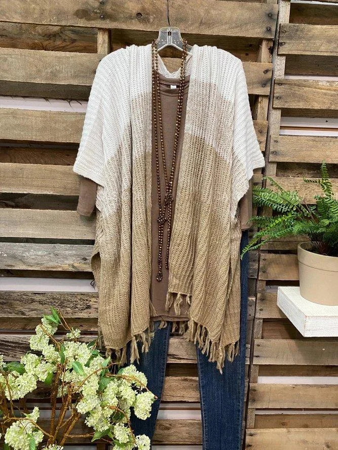 V Neck Long Sleeve Ombre/tie-Dye Cotton-Blend Outerwear-Mayoulove
