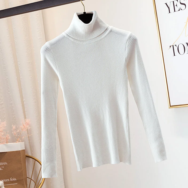 2020 Autumn Winter Thick Sweater Women Knitted Ribbed Pullover Sweater Long Sleeve Turtleneck Slim Jumper Soft Warm Pull Femme