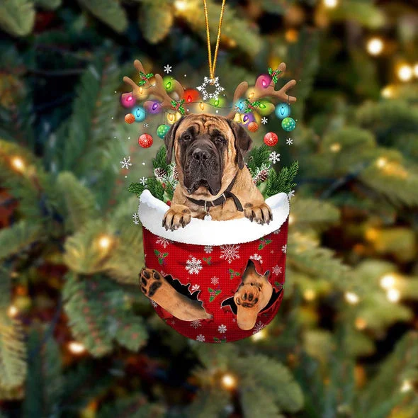 English Mastiff In Snow Pocket Christmas Ornament.
