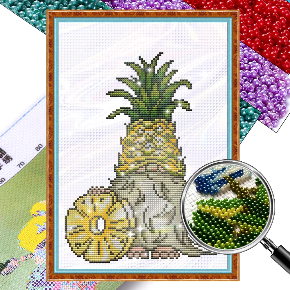 [Bead Embroidery] - 11CT Partial Stamped Cross Stitch - Pineapple Gnome (25*35CM)