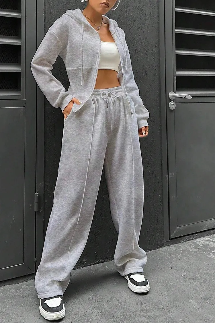 Solid Slim Fit Hoodie Pants Suits