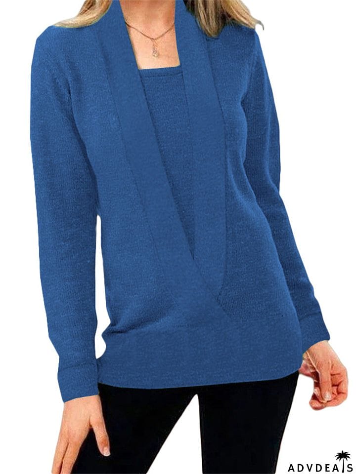 Fashion V Neck Long Sleeve Soft Home Sweater Tops for Women