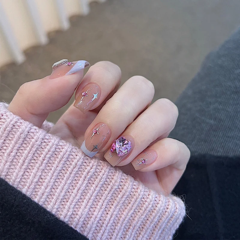 Buyerint 24pcs Wearable Pink Press on Nails – Butterfly Lovely Girl False Nails Tips with Jelly Gel Design  
