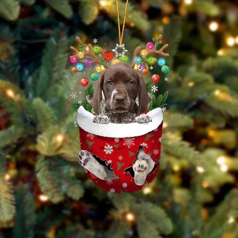 German Shorthaired Pointer In Snow Pocket Christmas Ornament trabladzer