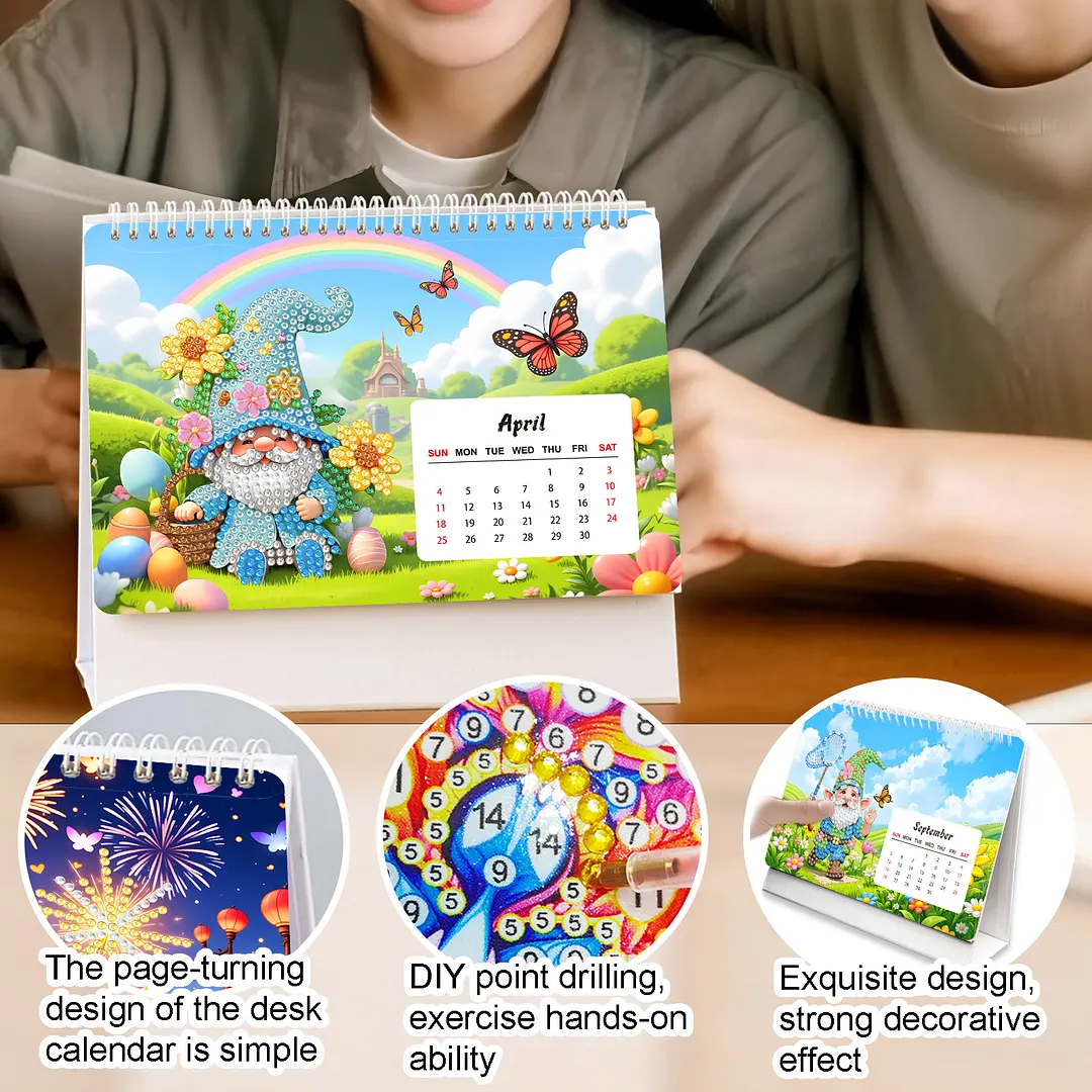Goblin 2027 DIY Paper Diamond Painting Calendar Set Special Shaped Drill Monthly Flip Tabletop Calendar Kit Handmade for Adults Beginners Gift Home Office Decor