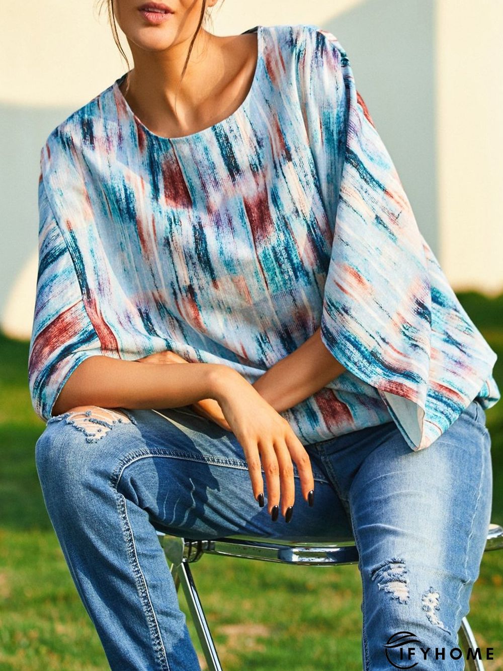 Crew Neck Abstract Casual Top | IFYHOME